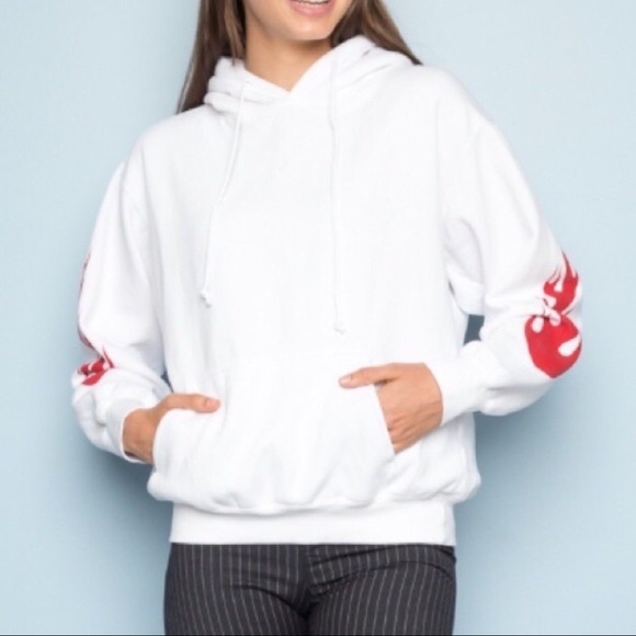 Brandy Melville White Ted Flame Christy Hoodie - Picture 2 of 8